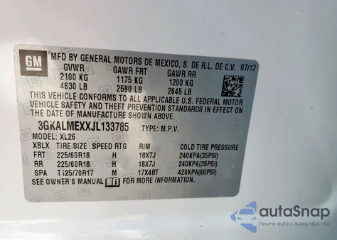 2018 GMC Terrain Sle z USA, uszkodzony, nr VIN 3GKALMEXXJL133785